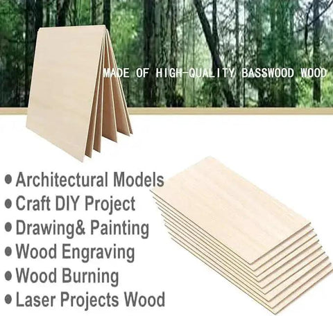 5 Pack 12 By 12 By One Eighth Inch Basswood Sheets For Crafts And DIY Projects Soft Grain Unfinished Wood Boards displayed in forest setting