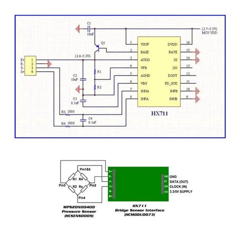HX711 module circuit schematic for Two Pack Digital Load Cell Weight Sensor Kit With Screws And HX711 Module For DIY Portable Kitchen Scale Arduino Compatible 10kg Capacity High Precision Weighing Sensor For Easy Home Projects