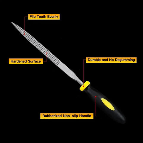 Close-up of a single file from the Six Piece 140mm Mini Metal Rasp Needle File Set For Wood Carving And Metal Work Includes Durable Steel Hand Files