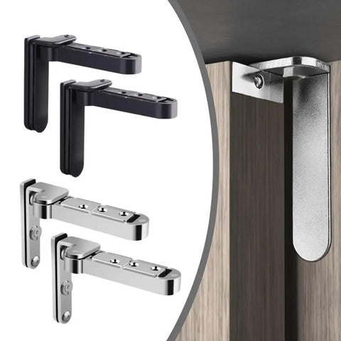 Two Pack Adjustable Rotatable Hidden Door Hinges For Wood Secret Doors Heavy Duty Zinc Alloy Silver Finish Concealed 3D Adjustable Door Hardware For Modern Homes Cabinets Durable Quiet Operation shown in silver and black variants with an installed view.