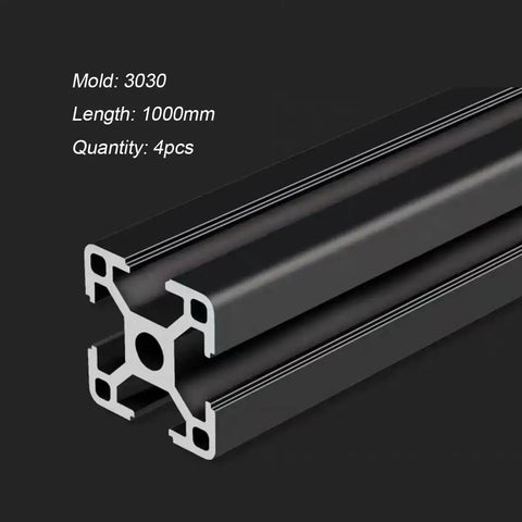 T Slot Aluminum Extrusion 3030 Black Set Of 4 1000mm Rails for 3D printer parts and CNC DIY projects, close-up view.
