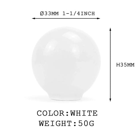 Six Pack Ceramic Cabinet Knobs One And A Quarter Inch White With Multi Size Screws Drawer Pulls For Cabinets Cupboards Dressers Toilet And Kids Room Durable Ceramic Knob Handles For Furniture Makeover showing a single white knob with size and weight details.