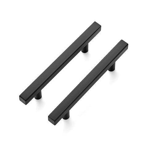 30 Pack 6 Inch Square Cabinet Pulls Matte Black Stainless Steel Kitchen Drawer Handles With Three And Three Quarter Inch Hole Centers Durable Hardware For Cabinets Drawers And Furniture, showing two pulls on a white background.