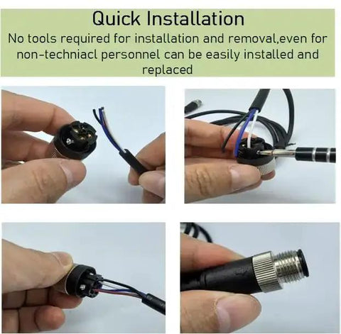 Industrial Grade M12 ACoded 4Pin Sensor Cable, waterproof male to female connector installation demonstration