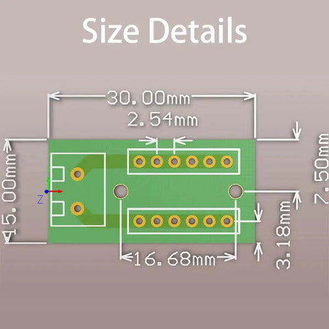 Diagram showing dimensions of 5Pcs 2x6 Terminal Block Distribution Module With 2P Screw Terminal To 2.54mm Pitch Dupont Pin Header Connector