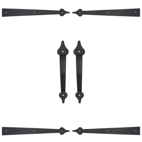 Decorative Rustic Carriage House Hardware Set With Black Steel Hinges And Handles For Barn Doors And Gates, 6-piece kit