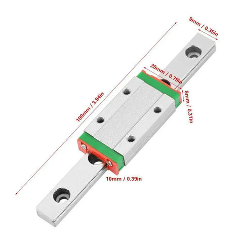 Compact Linear Guide Rail 100mm Length 9mm Width With Slide Block For 3D Printers And CNC Machines Ball Retainer Lubrication System