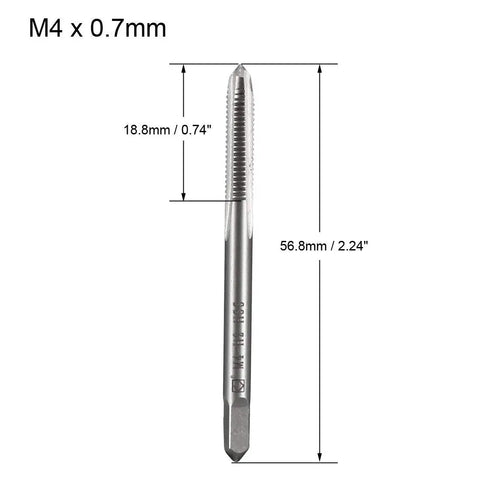 M4 X 0.7mm High Speed Steel Machine Tap 3 Flute Straight Taps metalworking tool image with dimensions visible