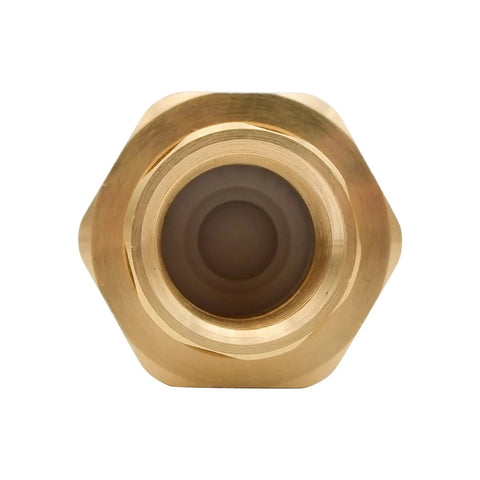 Brass dual check valve, 1/2 in FNPT, solid brass body, front view