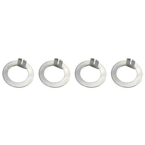 Four 1-inch steel spindle washers for EZ Lube axles, part of a 4 pack for 3,500-7,000 lb trailers. Product: Trailer Wheel Spindle Washer 1 Inch For EZ Lube Axles 3,500-7,000 Lb 4 Pack.