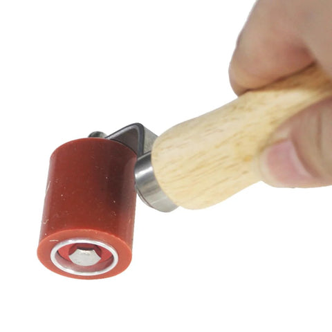 Heavy duty silicone seam roller, 40mm red head with brass detail, wooden handle
