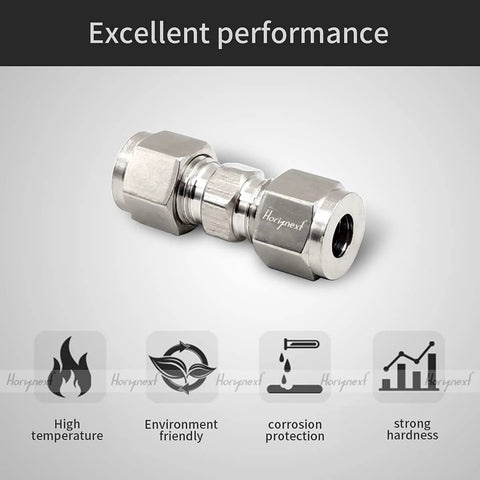 Horiznext 5/16-inch stainless steel 304 compression fitting with hex ends