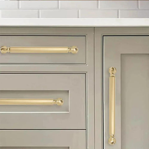 Installed 10 Pack Champagne Bronze Finish Heavy Duty Solid Zinc Alloy Cabinet Pulls With 5 Inch Hole Centers on kitchen drawers and doors