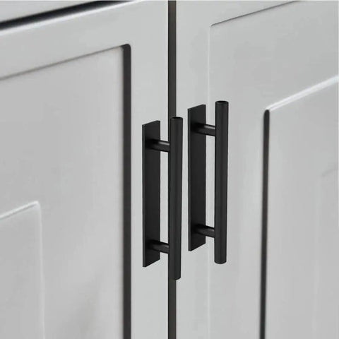 10 Pack Self Stick Push Pull Helper ABS Plastic Wardrobe Handles For Cabinets And Drawers Instant Adhesive Furniture Handles in black installed on cabinet doors