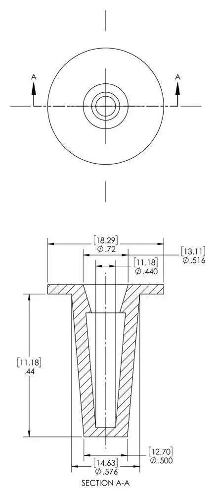 Technical drawing of T Series Plastic Tapered Cap And Plug Pack Of Two Hundred Red LD PE Dust Moisture Seal For SAE Fittings.
