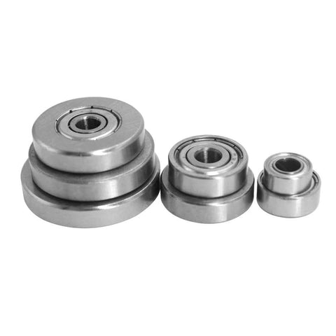 Wolfride rabbet router bit bearings set; metal replacement bearings for router bits, three sizes shown.