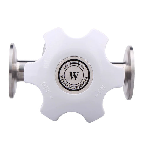 White sanitary diaphragm valve with silicone seal, 316L stainless tri-clamp ends, 1.5” size