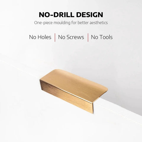 Five Pack Adhesive Edge Pulls For Cabinets No Drill Hidden Drawer Handles Flat Stick On Brushed Gold Finish Ideal For Kitchen Cabinets Bathrooms