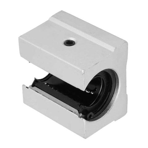Open Linear Bearing Block SBR16UU 16mm aluminum block showing inner ball bearing mechanism for linear motion systems.