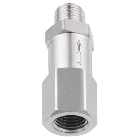 Yoebor 304 stainless steel detachable check valve with FNPT inlet and MNPT outlet, flow-direction arrow