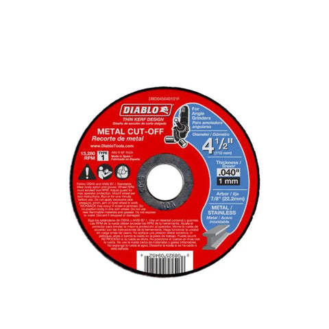 Heavy Duty Four And A Half Inch Metal Cut Off Discs Ten Pack Type One Flat Aluminum Oxide Blend For Steel Stainless Sheet Diablo