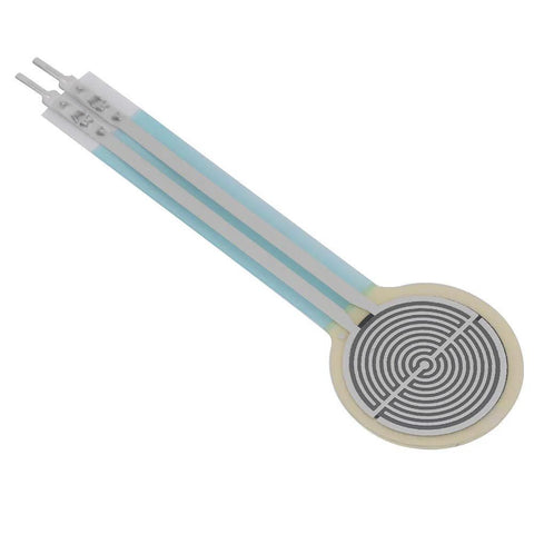 0.5-inch diameter thin-film pressure sensor disc (FSR) with three blue flex leads