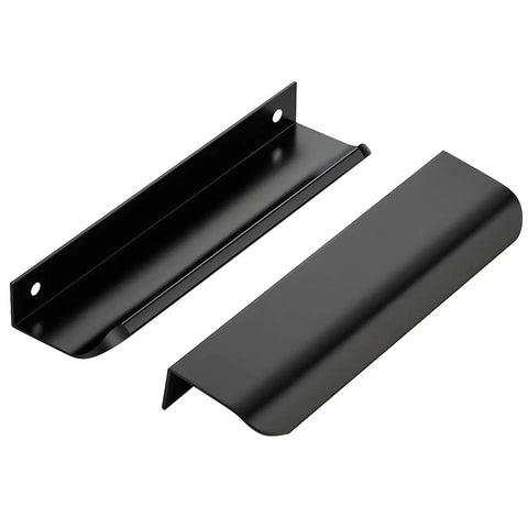 10 Pack Black Finger Edge Pulls For Cabinets And Drawers, 5.9 Inch Length 150mm With 5 Inch Hole Center 128mm, matte black finish