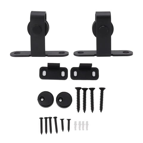 Quiet ABS Sliding Barn Door Hardware Kit For Double Doors With Bypass Track Flat Rail Low Ceiling Ready Easy DIY Install System