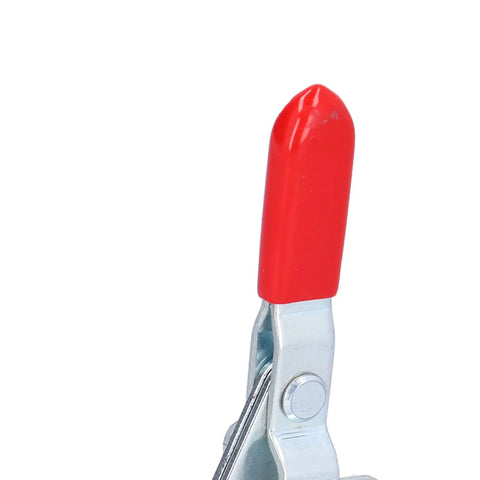 Close-up of Beefy Toggle Clamp Hold Down Clamp With Rubber Pressure Tip For Woodworking Jigs And Fixtures Welding Drill Press And Crosscut Sled 100 Kilogram Clamping Force Quick Clamp Ergonomic Plastic Grip