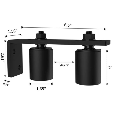 2-Inch Gate Roller Guide With L-Bracket, Universal Adjustable Gate Guide Roller, Heavy Duty Sliding Gate Kit dimensions view