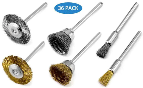 36 Piece Brass And Stainless Steel Wire Brush Polishing Wheel Kit For Rotary Tools For Metal And Wood Finishing Deburring Rust Removal Grinding And Smoothing Surfaces QWORK