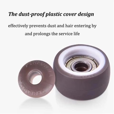 Close-up of Fixed 1 Inch Caster Wheels 8 Pack with Silent Bearing Metal Top Plate and TPE Rubber Low Profile Casters
