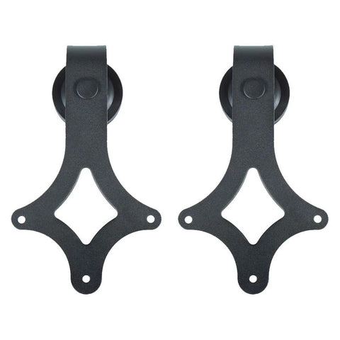 Sliding Barn Door Hardware Kit Rustic Star Track System In Matte Black Steel shown with two rollers and star-shaped mounts