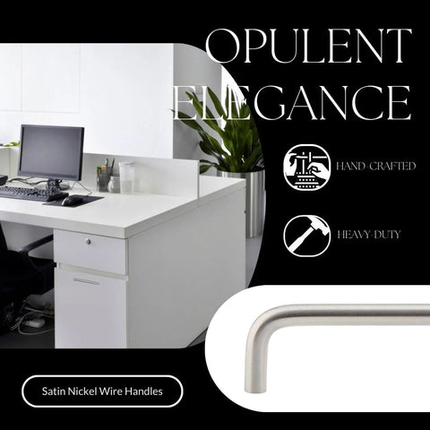 4 Inch Wire Cabinet Handles 10 Pack Satin Nickel Brushed Chrome Matte Chrome Office and Commercial Drawer Pulls in use at a white office desk