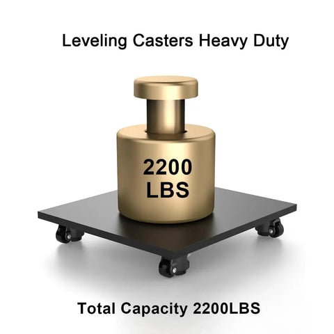 Leveling Stem Casters For Workbenches Heavy Duty 360 Degree Swivel Wheels With Upgraded Ergonomic Handle And Ratchet Arm For Easy Height Adjustment Self Leveling 4 Pack 2200 LBS Capacity supporting weight