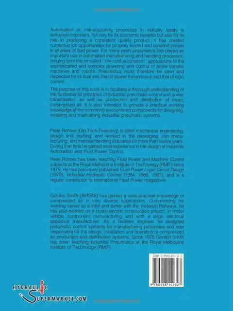 Back cover of Hands On Pneumatic Control for Industrial Automation Practical Guide with description and barcode.