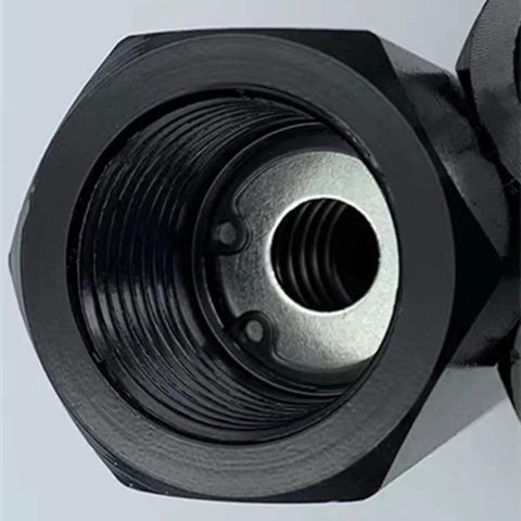 Hydraulic check valve 3/8 in NPT, black metal body with threaded end and visible inner spring