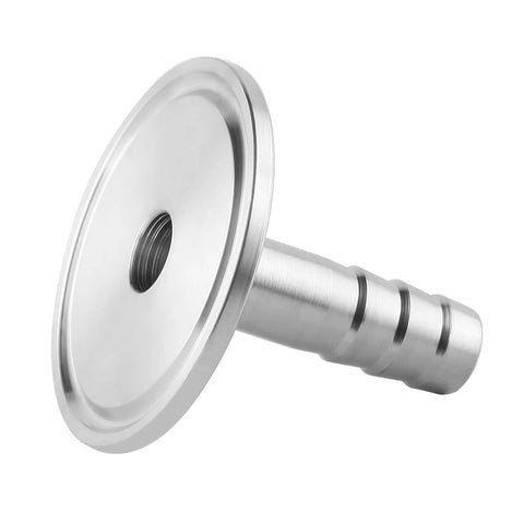 Stainless steel 1.5in tri-clamp to 3/8in barb sanitary adapter, ferrule OD 50.5mm.