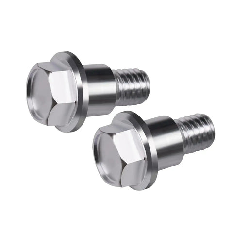 Two Pack Shoulder Bolts 532196539 for riding mowers deck suspension, stainless steel, side-by-side view