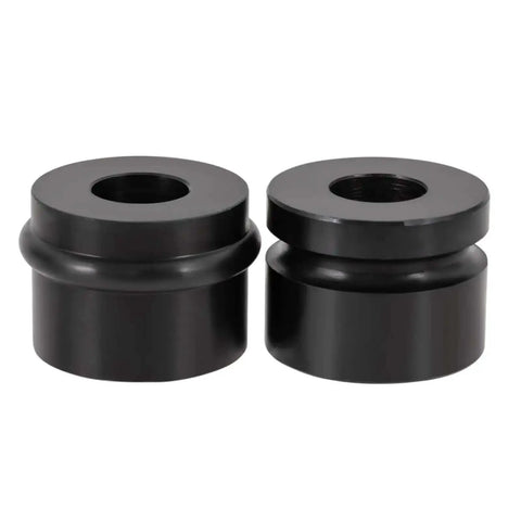 Close-up of two black dies for Heavy Duty Sheet Metal Bead Roller For Fabrication 18 Inch Rotary Beading Tool With Six Dies Included.