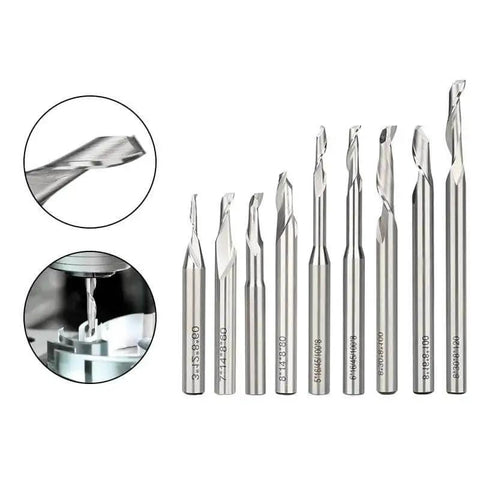 8mm Shank Carbide End Mill Single Flute CNC Router Bit With 3 To 8 Mm Cutting Diameter O Flute Spiral Engraving Cutter