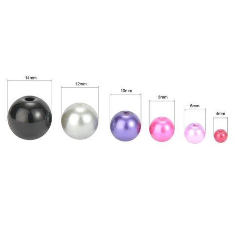 200 Pcs Glass Pearl Beads Assorted Colors Satin Luster Round Czech Glass Beads for DIY Jewelry Making, Sizes 4mm to 14mm