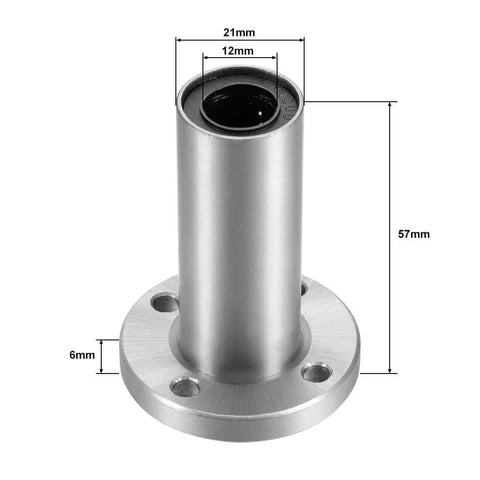 Extra Long LM12UU Round Flange Linear Ball Bearing Bushing 12mm Bore, 21mm Outer Diameter, 57mm Length Sealed On Both Sides Pack Of 2