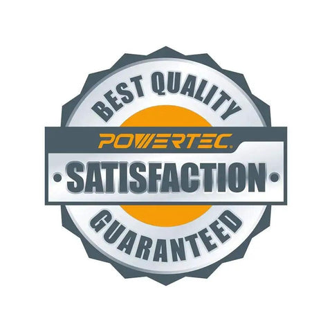 Powertec satisfaction guaranteed badge with best quality seal in silver and orange.