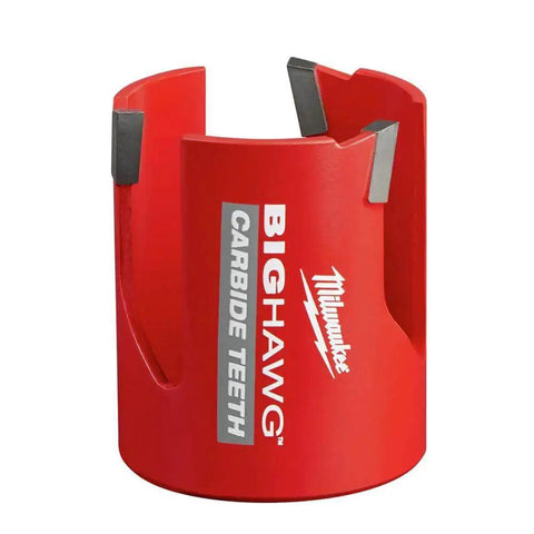 Front view of Big Hawg Carbide Tipped Hole Saw Kit For Metal And Wood, 10-Piece Set, Red, Milwaukee 49-56-9290, showing carbide teeth.