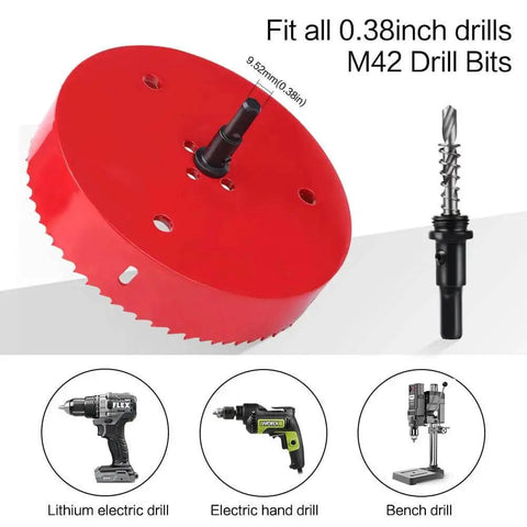 Four And A Half Inch Bimetal Hole Saw With Arbor For Metal Wood Plastic 114mm Cutter showing drill bit compatibility