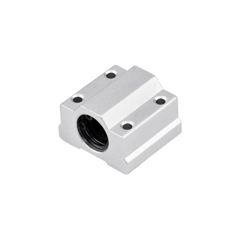 Close-up of a SCS8UU linear slide block from the 20 Pcs Pack 8mm Linear Motion Rod Shaft Guide Set With Four 400mm Rails Eight SCS8UU Linear Slide Blocks And Eight SK8 Rod Rail Supports For 3D Printers And DIY CNC Machinery.