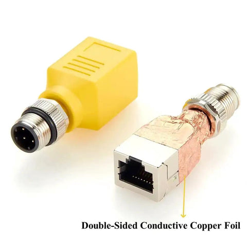 M12 To RJ45 Ethernet Adapter Cat6 Shielded IP67 Waterproof Bulkhead Connector with copper foil for conductivity