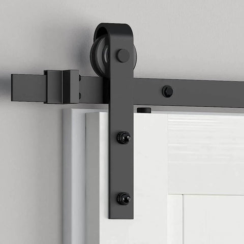 Sliding Barn Door Hardware Roller Set Black With J Shape Hangers Carbon Steel Powder Coated For Heavy Duty Use 265 Lb Capacity