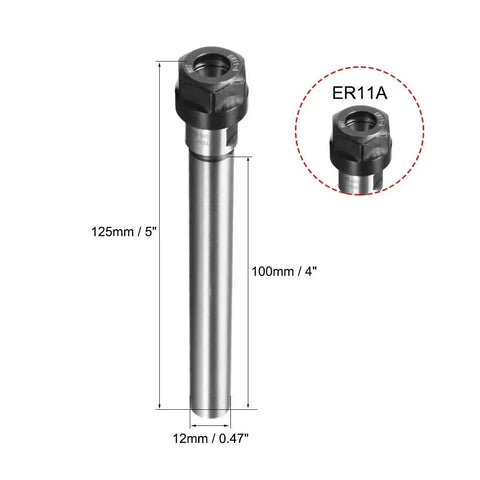 ER11A Router Collet Chuck Extension Rod 12mm Shank Straight 100mm Length CNC Milling Tool Holder with dimensions
